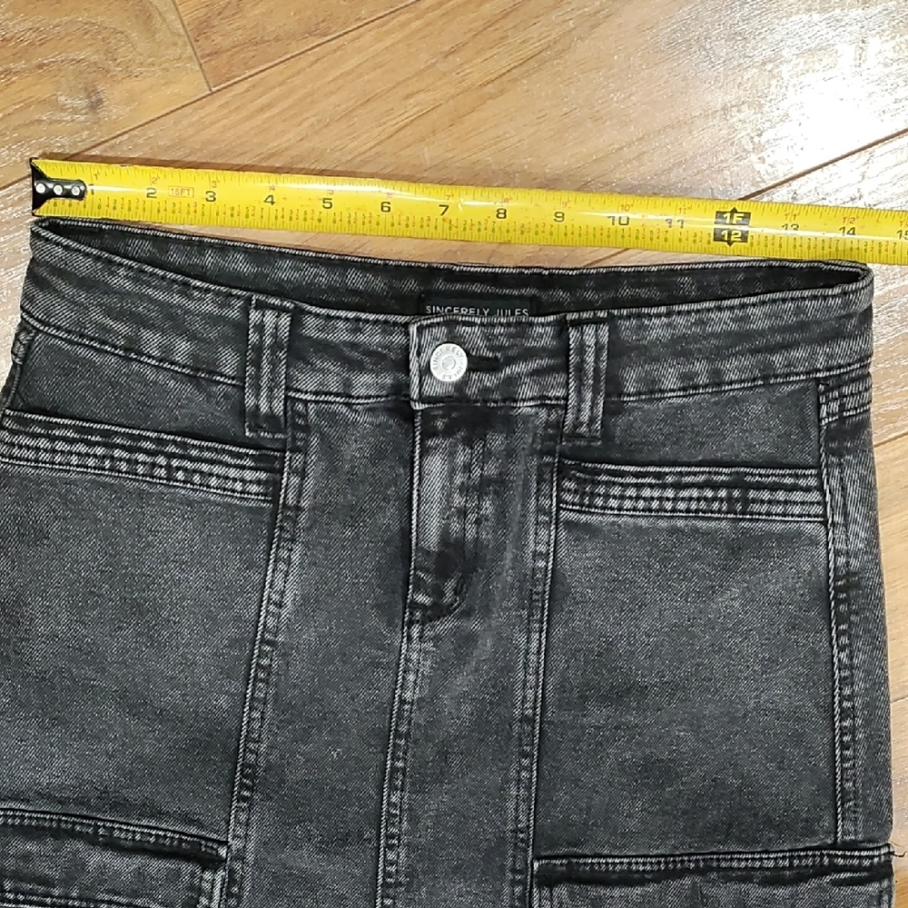 Sincerely Jules Washed Black Denim Midi Skirt with Cargo Pockets - Picture 6 of 6